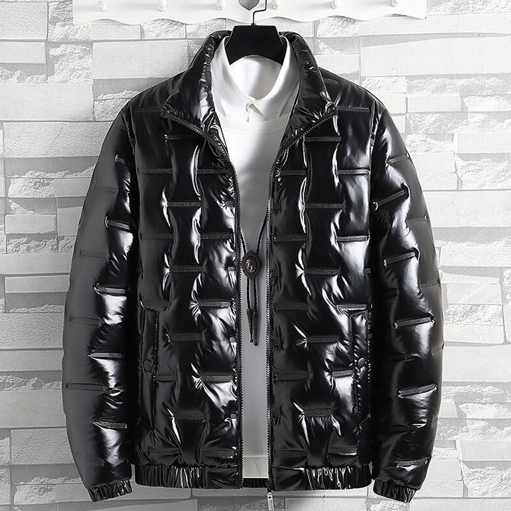 نمط غير رسمي للاستخدام الخارجي سترة فضية للرجال بقلنسوة معطف منتفخ لامع مبطن ملابس خارجية لامعة ملابس شتوية غير رسمية #3