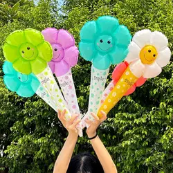 10PCS/PACK Colorful Smiling Face Daisy Random Color Hand Stick Aluminum Film Balloon Birthday Party Theme Event Decoration Ballo