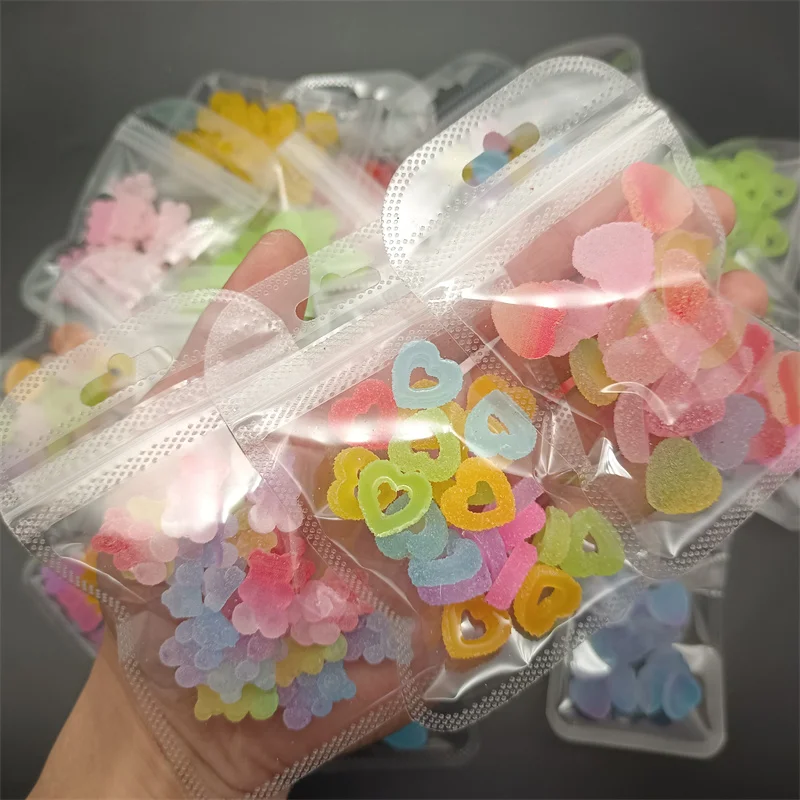 10pcs Kawaii Accessories Soft Candy Nail Art Charms 3D Heart/Star/Bear Nail Decorations DIY Cartoon Rhinestones Jewelry Supplies