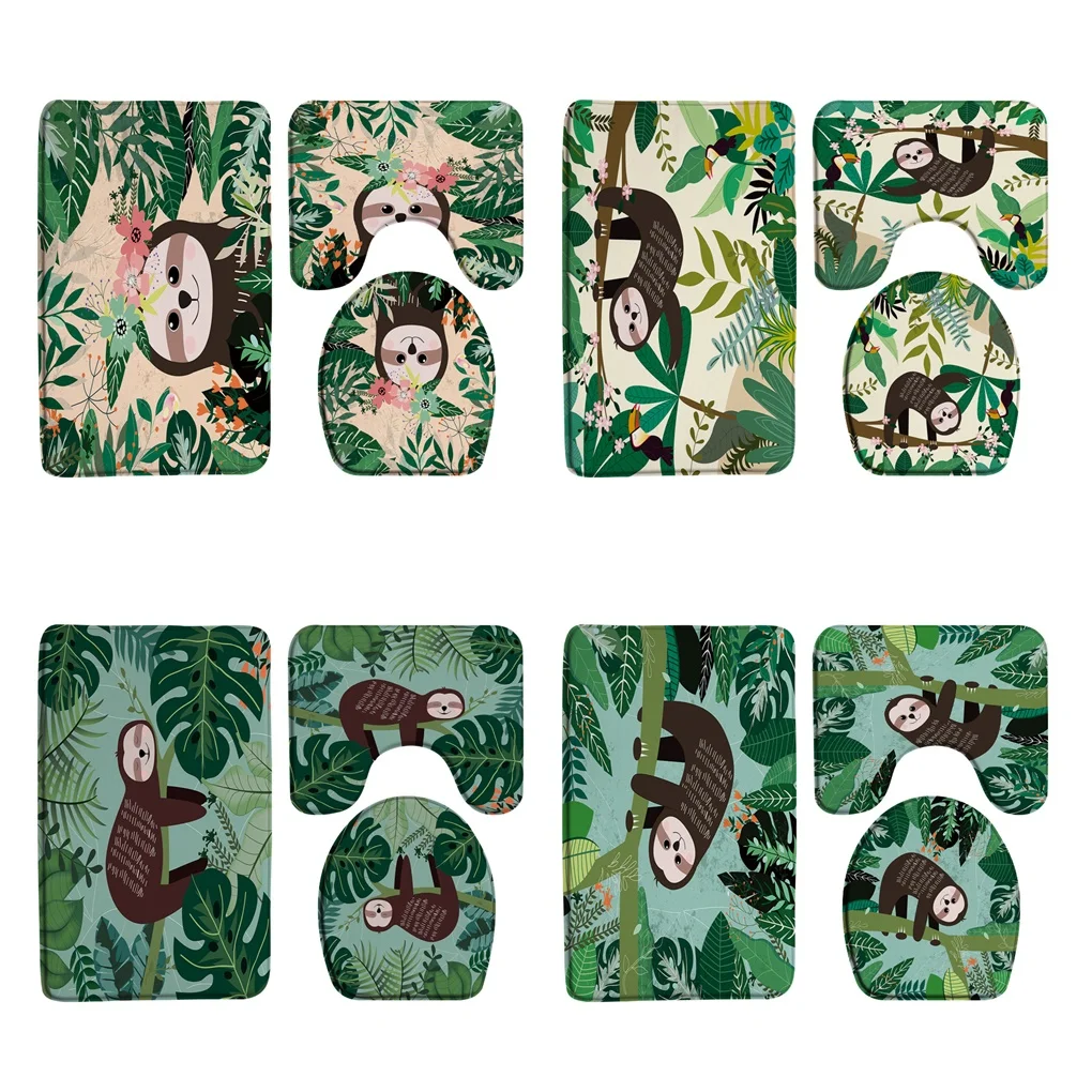 

Sloth Bath Mat Sets Cute Animal Baby Sloth On Tree Branch Flowers Green Leaves Bathroom Rug Toilet Seat Lid Cover Non Slip Pads