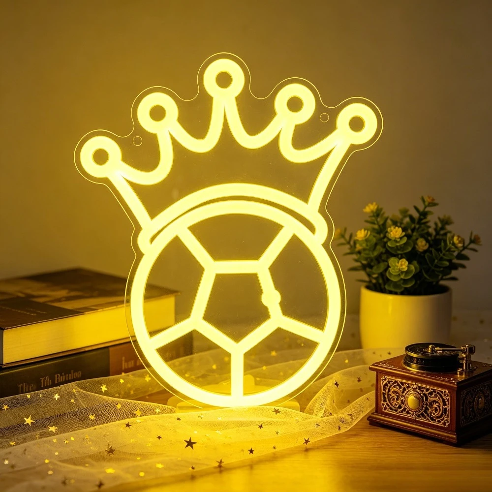 

Soccer King Neon Sign LED Night Light USB Sports Theme Decor Lamp for Kids Bedroom Game Room Gifts for Football Fans Boys Men