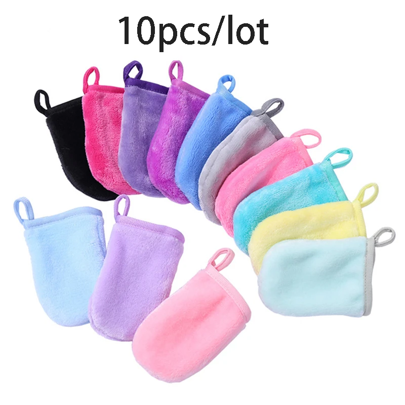 10 Pieces Professional Microfiber Face Cleansing Gloves Reusable Facial Cloth Pads Makeup Remover Glove Mitts Tool Unisex