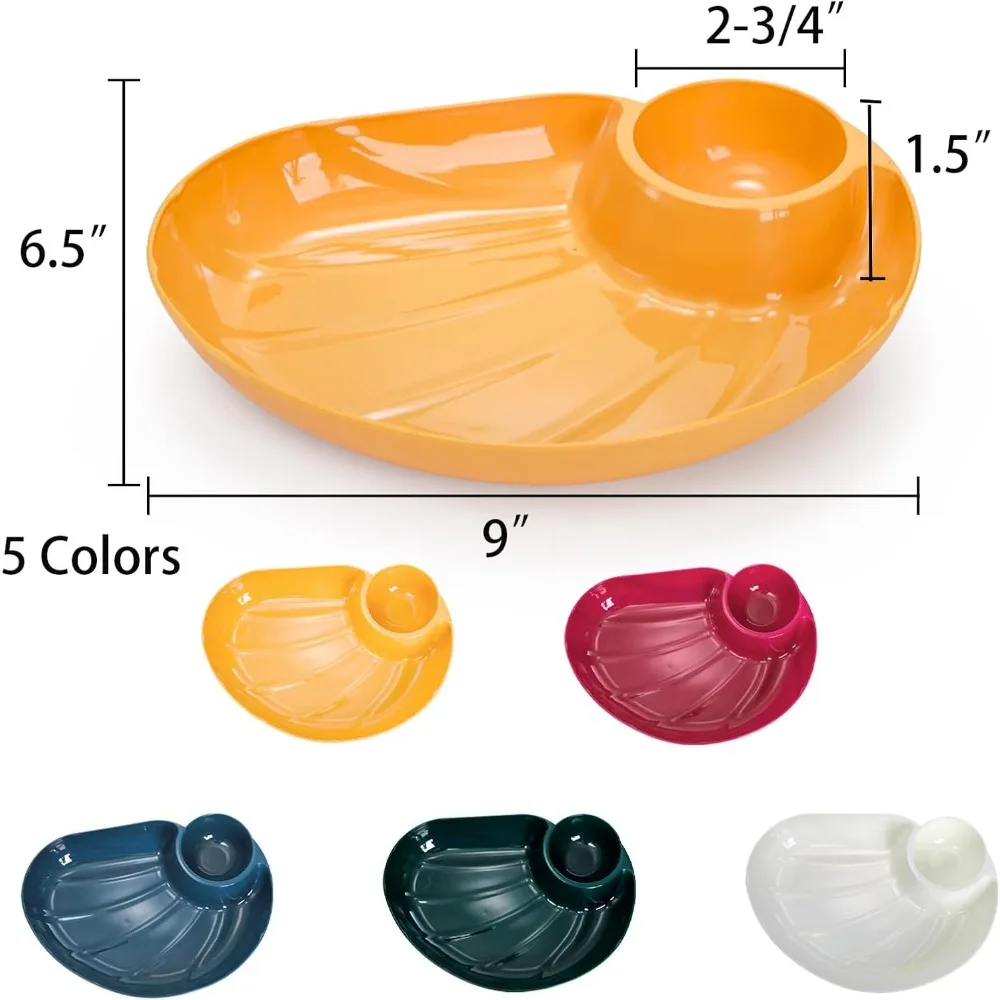 10 عبوات من أطباق تقديم الرقاقة والغمس، 9 × 6.5 طبق زلابية عشاء بلاستيكي كبير قابل لإعادة الاستخدام مع حجرة صلصة للتاكو، الجمعة