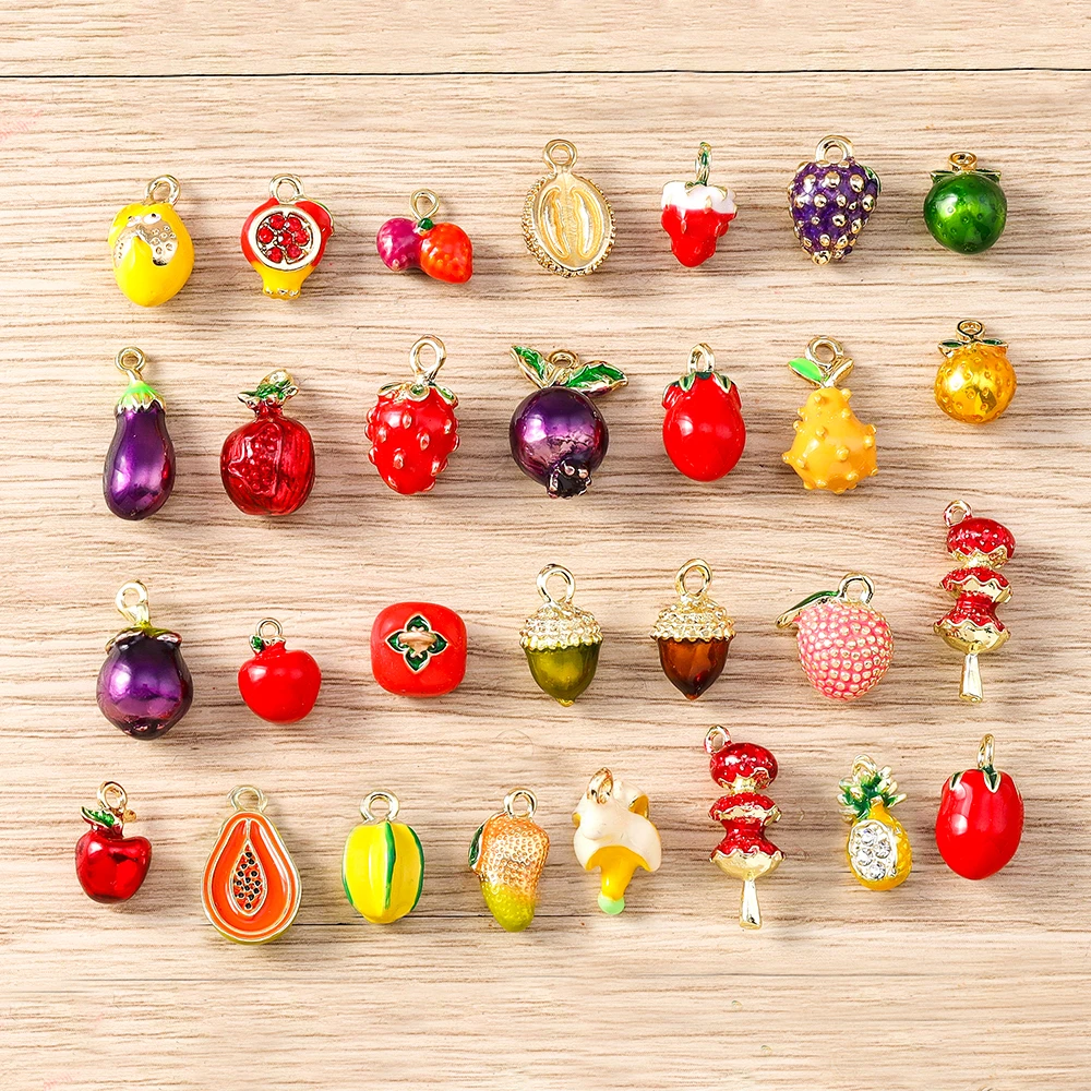 Tusember 5pcs Cute Fruit Pendant Apple Lemon Mango Cherry Pineapple Strawberry Charm Beads Fit Original Bracelet DIY Jewelry