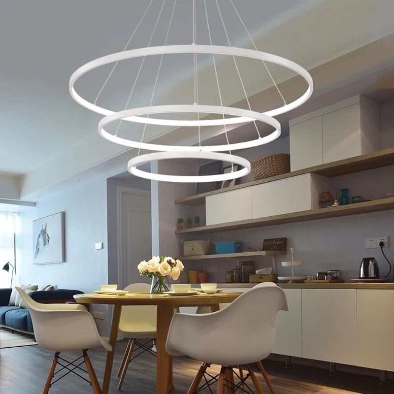 Lomin Modern LED Chandelier Circle Rings Pendant Lights Aluminum Body 40cm/60cm/80cm/100cm for Living Room Dining Room Bedroom