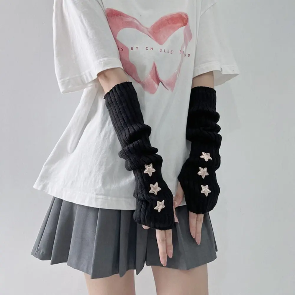 

Simple Solid Color Star Knitted Gloves Gothic JK Arm Warmers Y2k Lolita Style Wool Sleeve Cuff Ladies