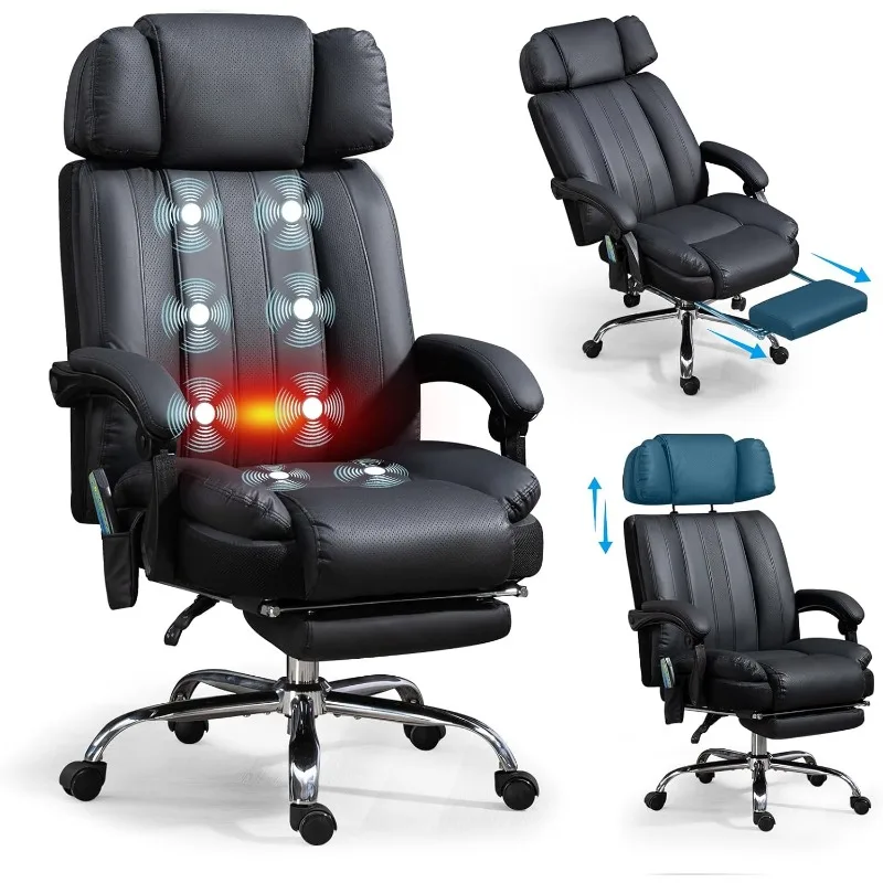 

Massage Office Chair with Heat and 8 Vibration Points Big and Tall Executive Office Chair with Adjustable Headrest, Extra Wide S