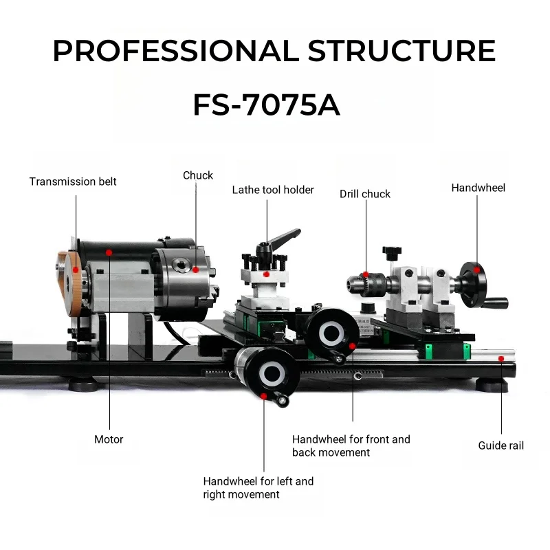 FuSai 500 واط FS-7075A نموذج آلة مخرطة معدنية يدوية كهربائية مع سرير صب لآلة إصلاح جديلة حمام السباحة #5