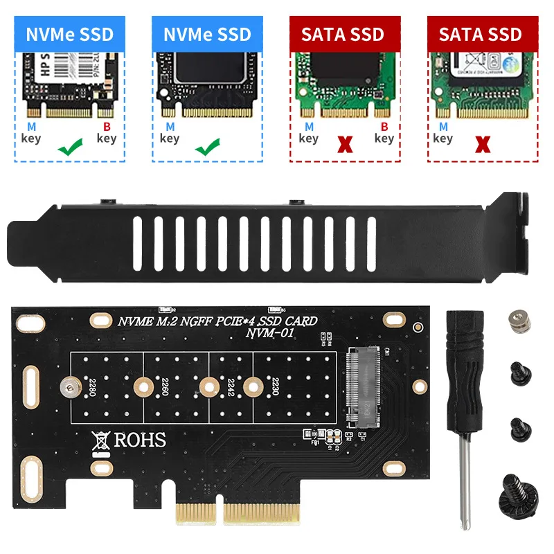 ICOOLAX tarjeta adaptadora PCIe a M.2, tarjeta de expansión NVMe para ordenador de escritorio, unidad de estado sólido NGFF SSD, tarjeta de expansión de clave M