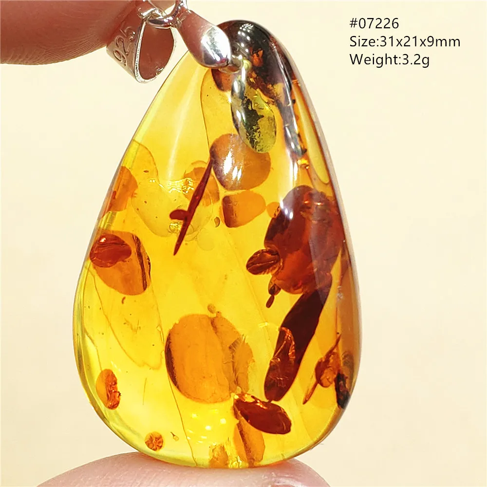 Genuine Natural Yellow Piebald Amber Pendant Necklace Jewelry Water Drop Amber Necklace Beads Healing Stone AAAAAA