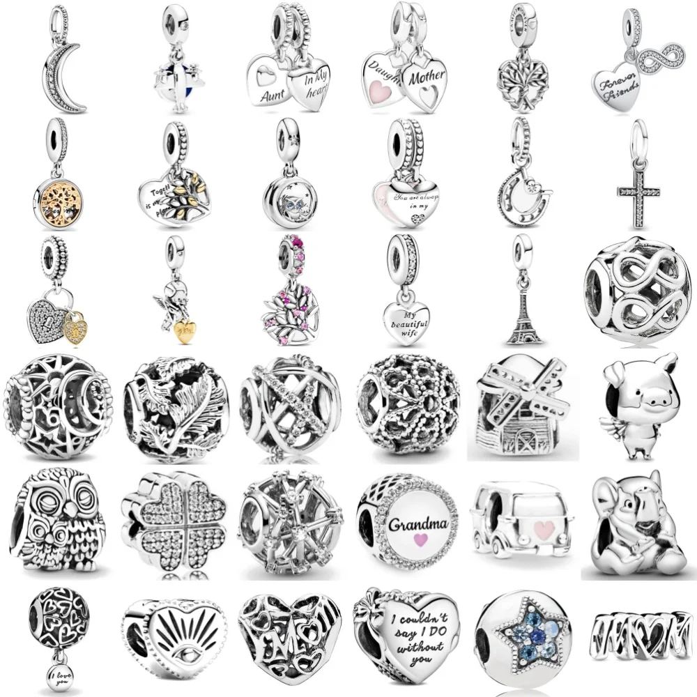 

925 Silver Heart shaped Car Bead Iron Tower Cross Pendant Suitable for European Original Bracelet DIY Exquisite Jewelry