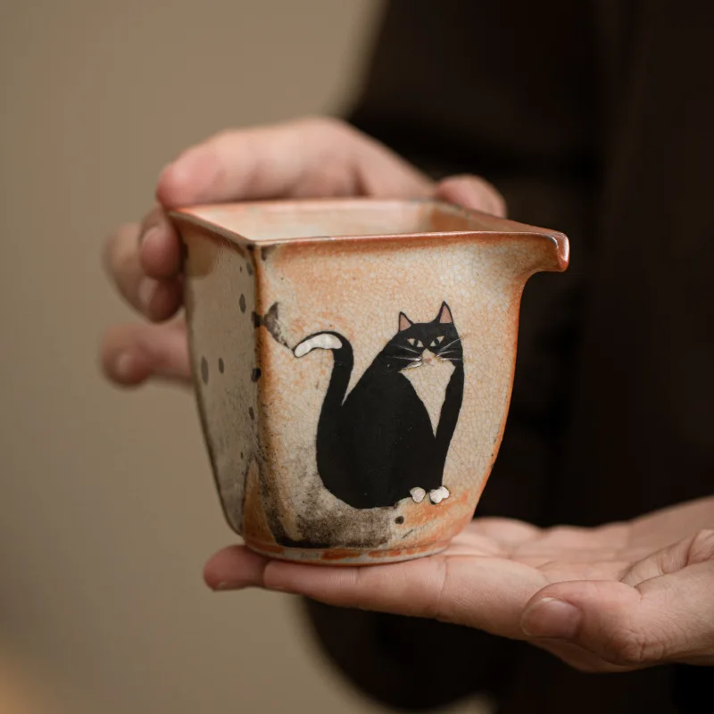 Creative Wild Cat to Make Money Pitcher Gong Dao Bei Japanese Style Set Handmade Silver Gilded Cup Square Serving Pot Fair Mug