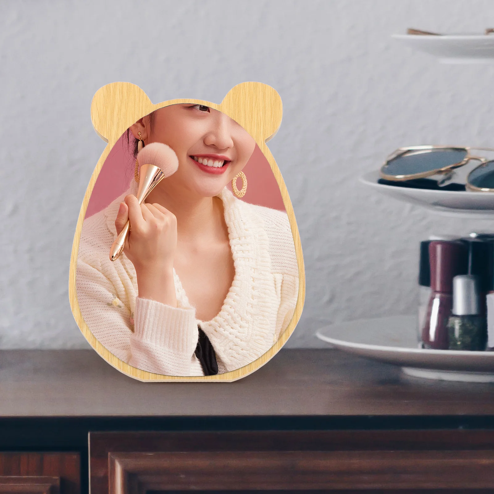 Wooden Makeup Mirror Desktop Tabletop Mirror for Room Decorative Base Stable Smooth Surface Clear Reflection Daily Use Home
