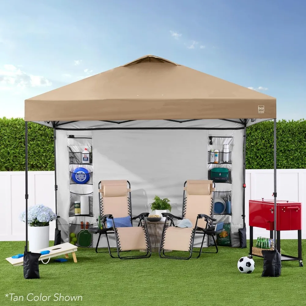 Tragbares 10 x 10 Fuß großes Pop-Up-Überdachung mit Seitenwand, 10 Taschen, Tragetasche, 1 Tasten-Setup, 4 Gewichtstaschen – einfache Einrichtung für den Außenbereich