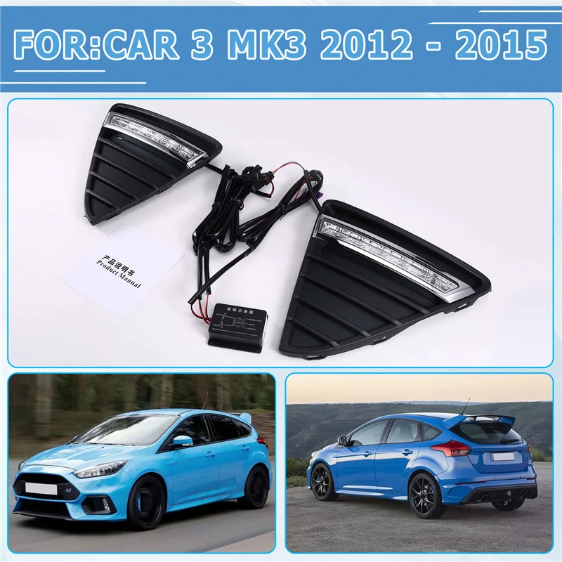 

A99F-1Pair Daytime Running Light LED Fog Lamp Cover For Ford Focus 3 MK3 2012 - 2015
