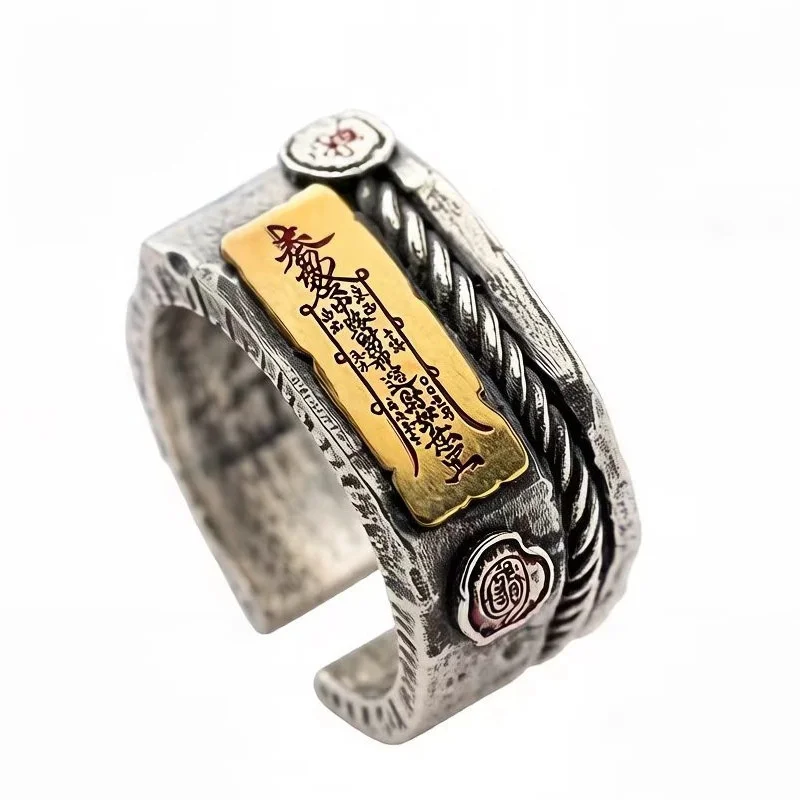 Taoistischer Ring im Ethno-Stil gegen böse Anwesenheiten für Herren, Vintage-Schutz-Talisman, Taoistischer Meister-Erklärungsring, Herren-Accessoires – Detail 5
