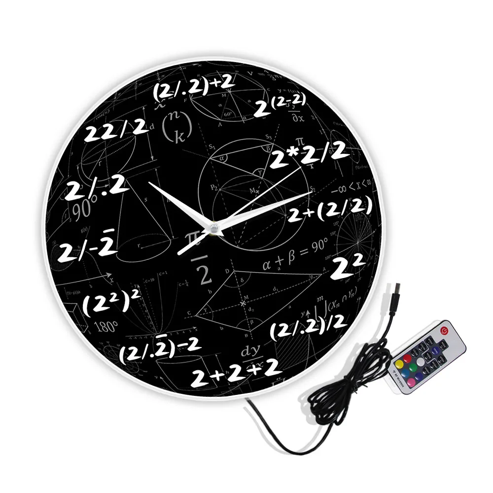 Formula Two o'Clock Mathematical Wall Clock For Teacher Office Decor Math Theme LED Lighting Glow In The Dark Clock Wall Watch