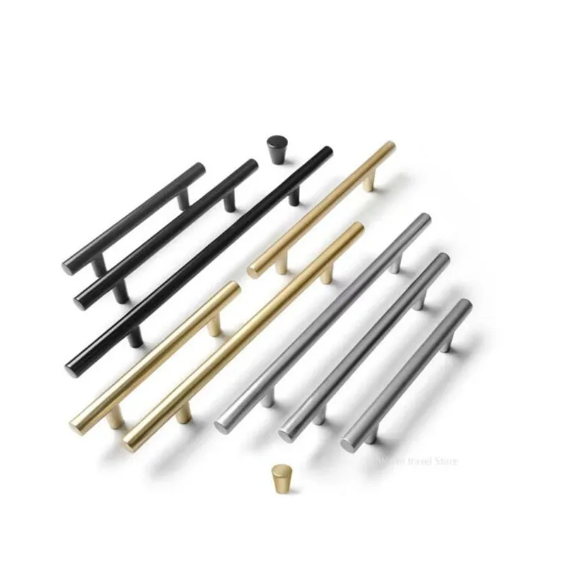 Modern Brushed Black Gold Straight Cupboard Handles Knobs Stainless Steel Brushed Black Gold Kitchen Door Handles Cabinet Pull
