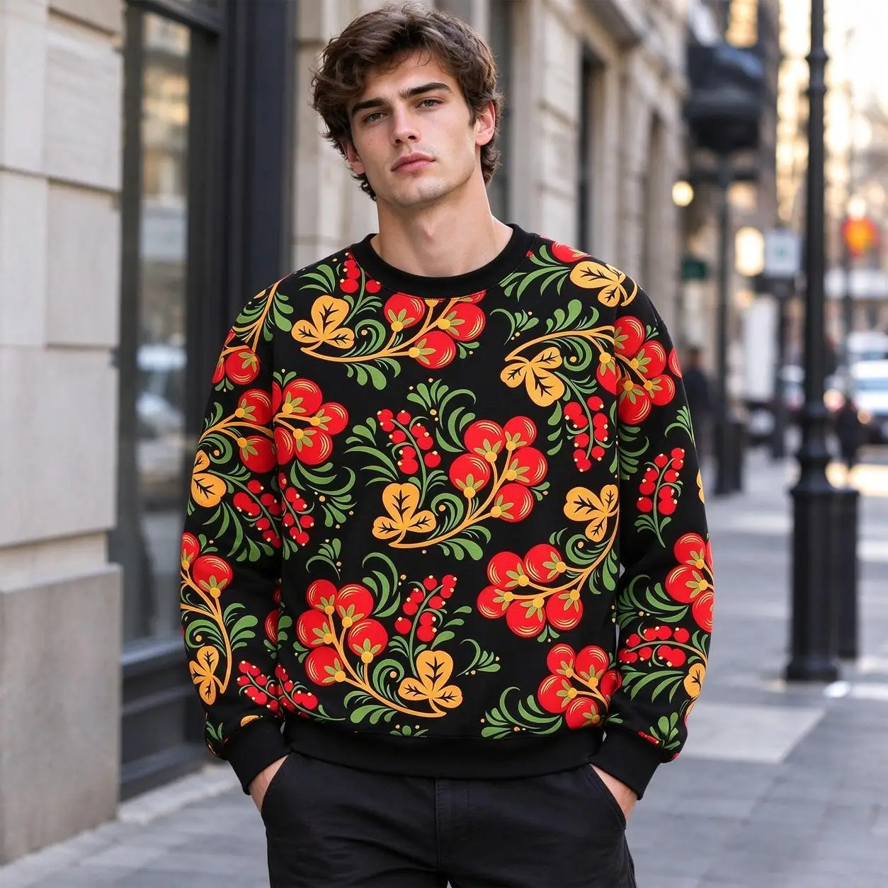 2026 New Men's Slavic Folk Art Sweatshirt Autumn Fashion Floral Full Print Pullover Unisex Street Style Casual Long-Sleeved Top
