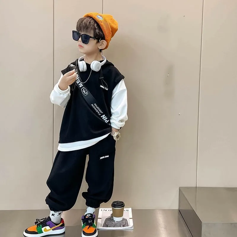 Boys Suit Sweatshirts +Pants Cotton 2Pcs/Sets 2023 Loose Spring Autumn Sports Sets Teenagers Tracksuit Children Clothing