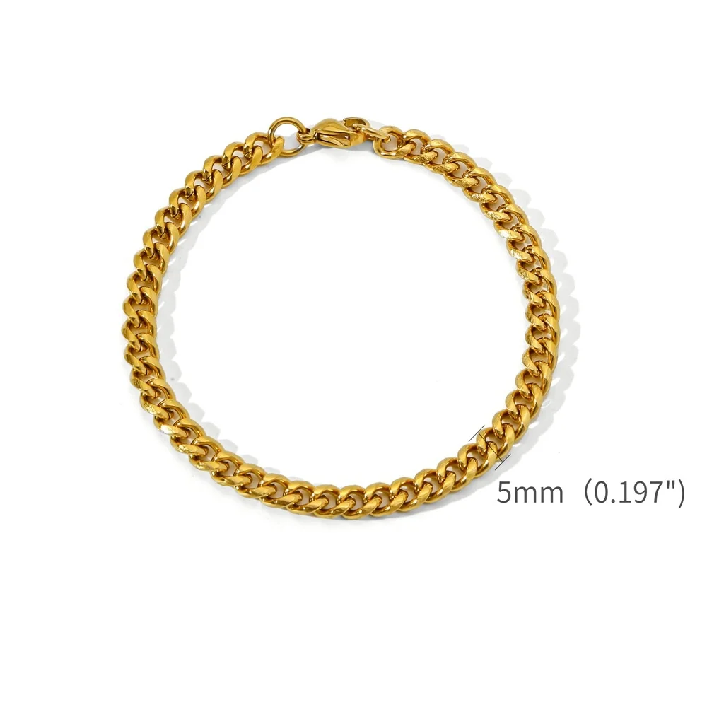 Gold Color Stainless Steel Cuban Chain Men\'s Bracelet Simple Retro Bracelet For Women Hip Hop Jewelry Trend Accessories Gift