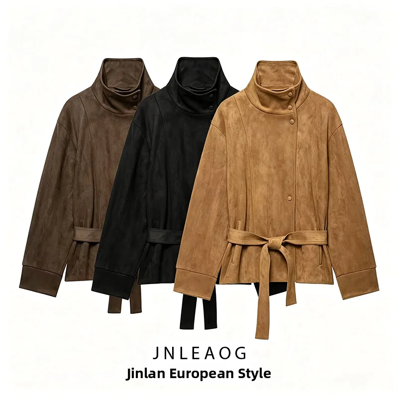 Autumn New Arrival Women's Jacket Faux Fur Texture with Belt Effect Standard Fit Polyester Long Sleeve Regular Length