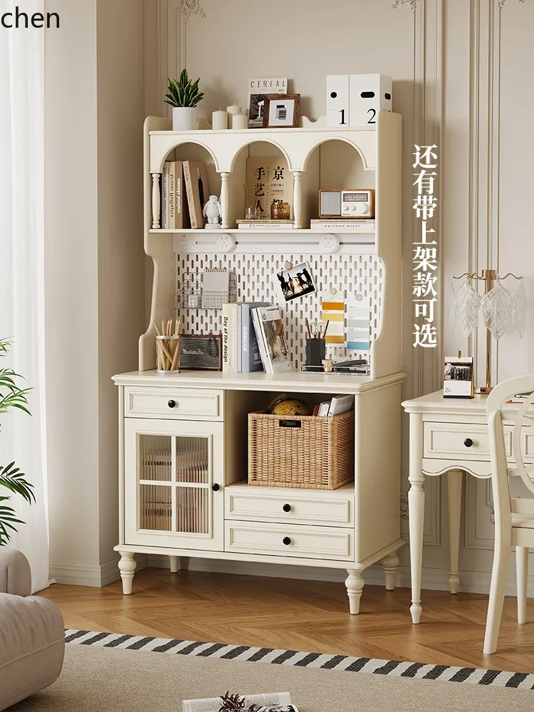 HYS Cream Style Sideboard Cabinet Living Room Wall-Mounted Integrated Storage Cabinet Solid Wood
