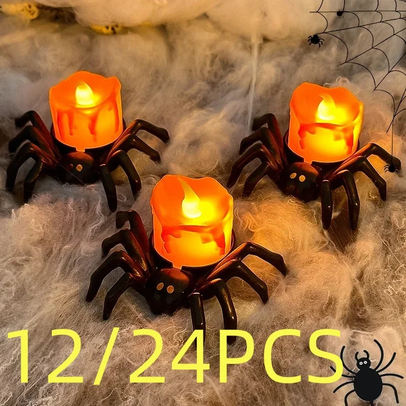 3/12/24Pcs Halloween Spider Night Light LED Horror Spider Light Spider Back Eye-popping Candle Lamp Party Decoration Props