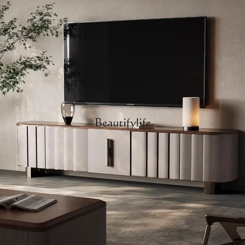 Light luxury TV cabinet Solid wood Modern living room TV cabinet Black walnut floor cabinetlx