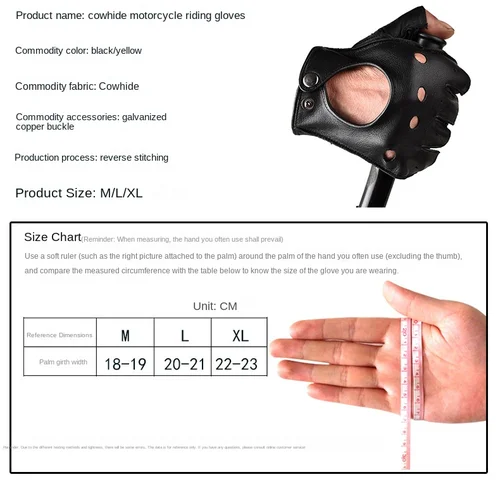 Imagen 2 del producto Guantes de cuero genuino con medio dedo para motocicleta, resistentes al desgaste, transpirables, Retro, Fitness, al aire libre