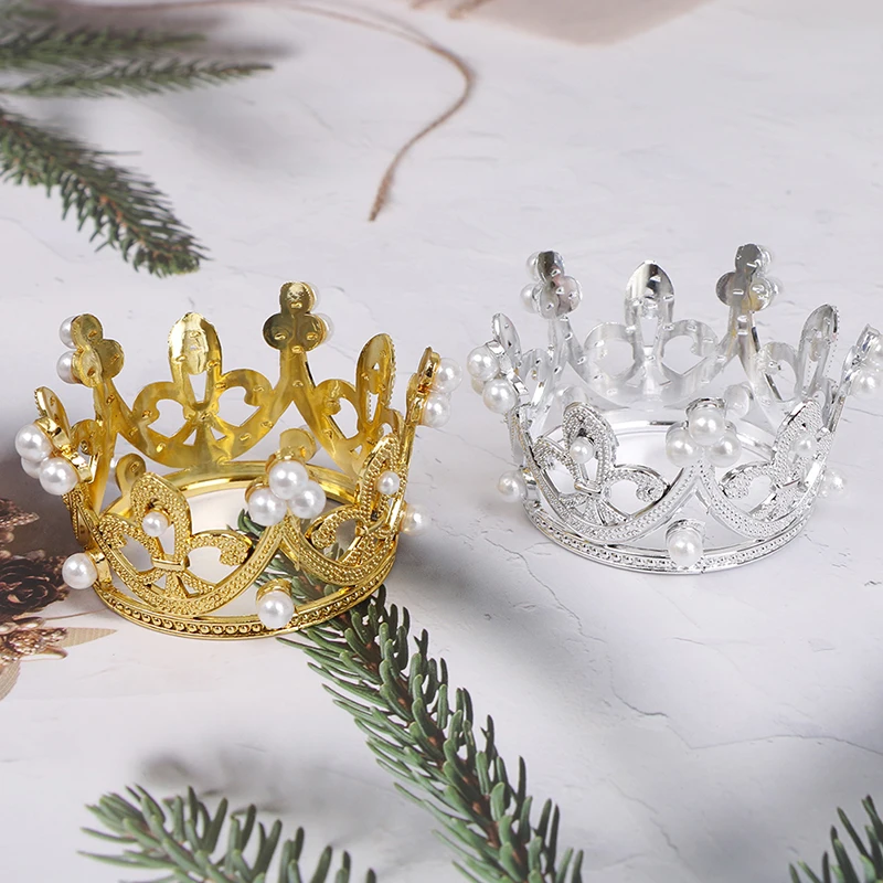 1PC Mini Crown Cake Topper Crystal Pearl Tiara Children Hair Ornaments