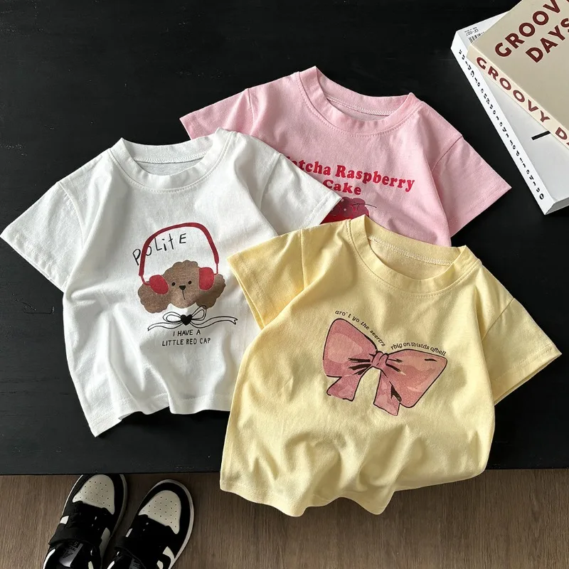Bellbell Summer Kids Girl Tops Pure Cotton Children Girls Short Sleeves 1-12Yrs Infant Babys Girls Pullovers T-shirts Boys Tees