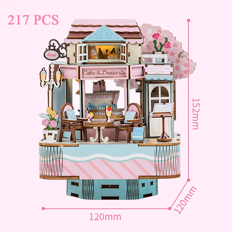 Fai da te torta in legno negozio di dolci carillon puzzle 3D i kit di modelli in miniatura possono spostare il puzzle per i bambini regali di natale decorazione della casa