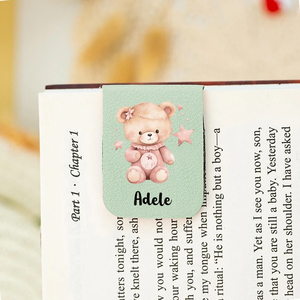 1PC Creative Teddy bear Personalized Text Print Softpink Leather Book Clip For Educational Supplies