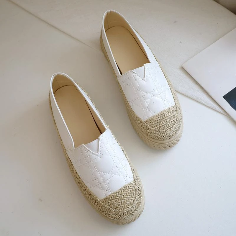 Women\'s Shoes Espadrilles White Female Footwear Loafers Round Toe Cotton Y2k Fashion Stylish And Low Price Spring Shoe A H