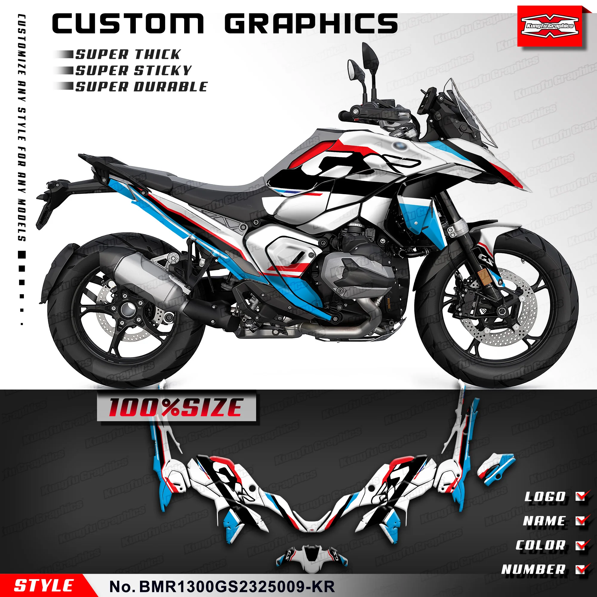 KUNGFU GRAPHICS Custom Racing Graphics Durable Vinyl for R1300GS R 1300 GS 2023 2024 2025, Rebuilding, BMR1300GS2325009-KR