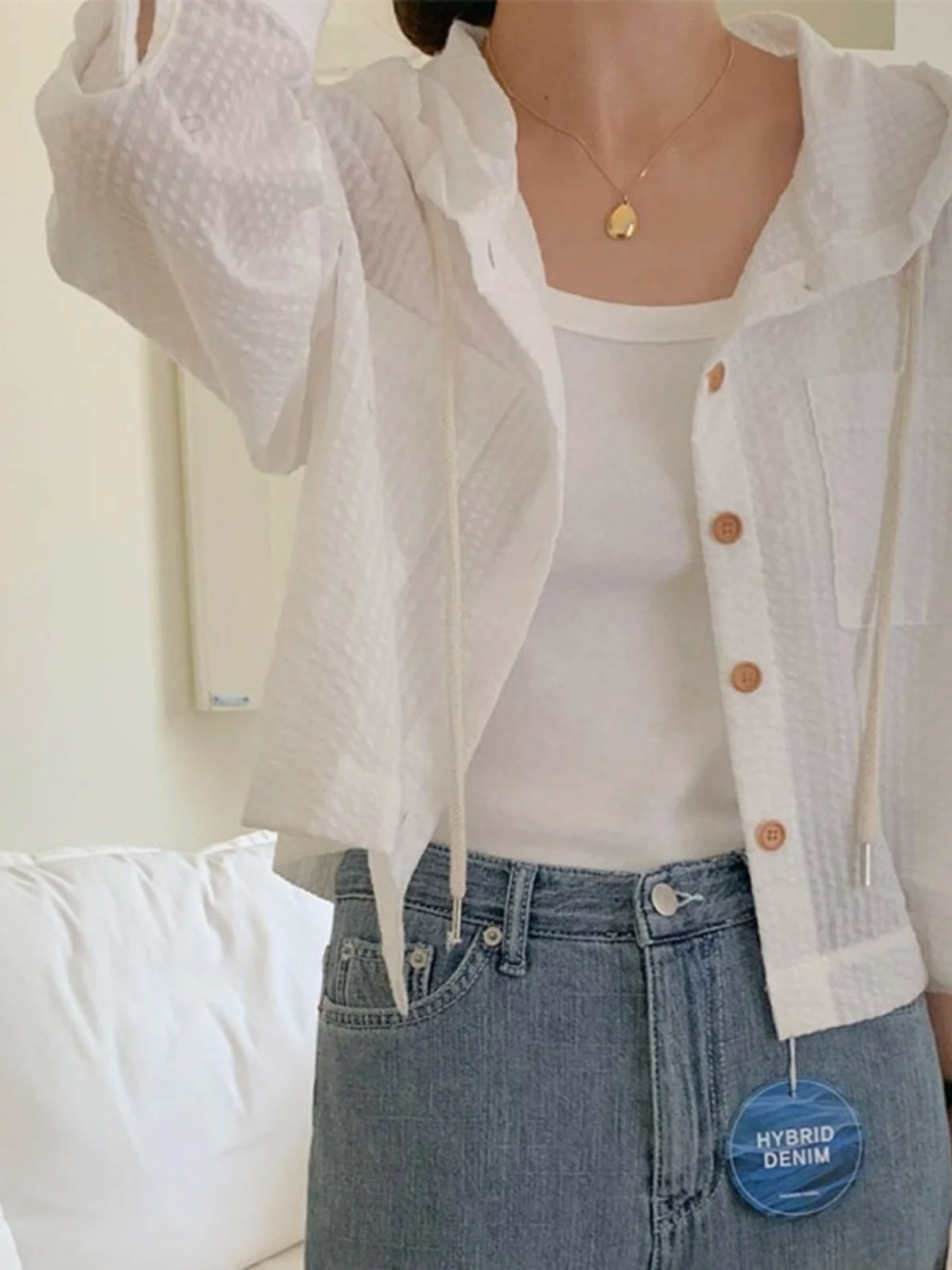 Csa Fena Solta de Verão com Proteção Solar, Sem Mangas, Manga Longa, Capuz, Estilo Novo com tras