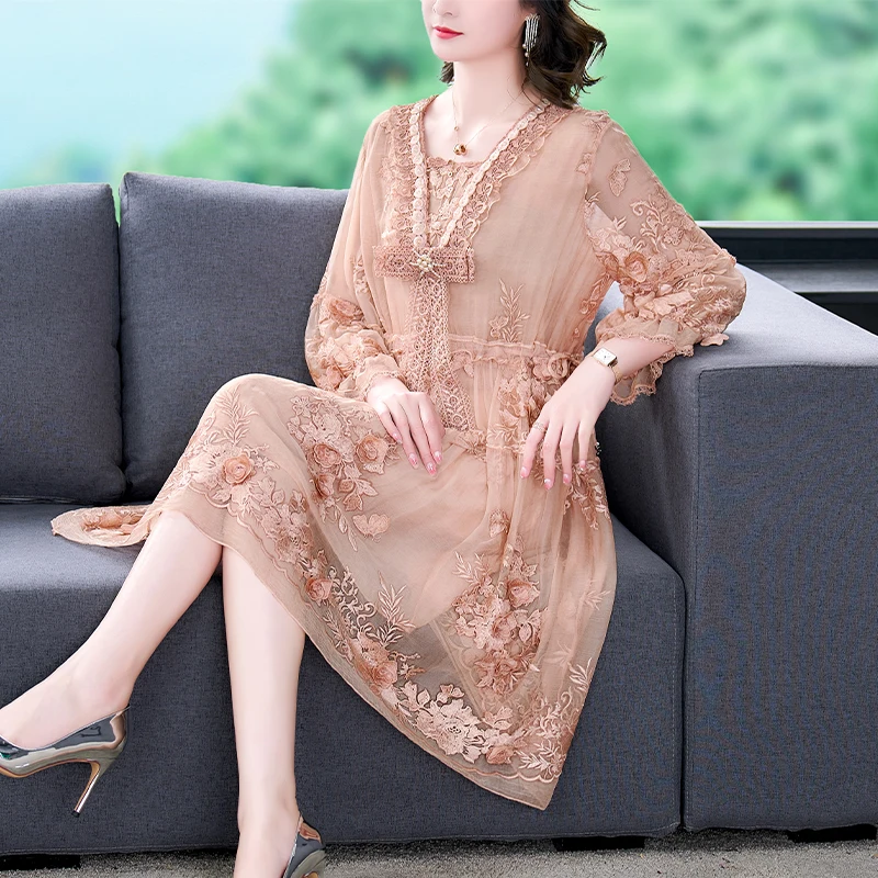 

Spring Summer Vintage Midi Prom Floral Silk Dress V-Neck Women Casual Elegant Tunics Korean Fashion Womens Party Evening Dresses