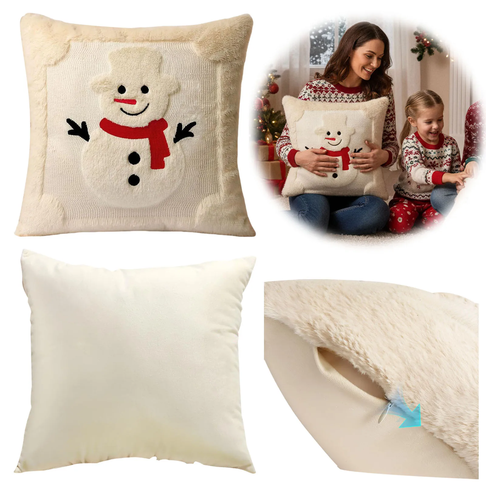 Paquete de 2 fundas de almohada navideñas de piel sintética de conejo, fundas de almohada decorativas de 45x45 para sofá y cama