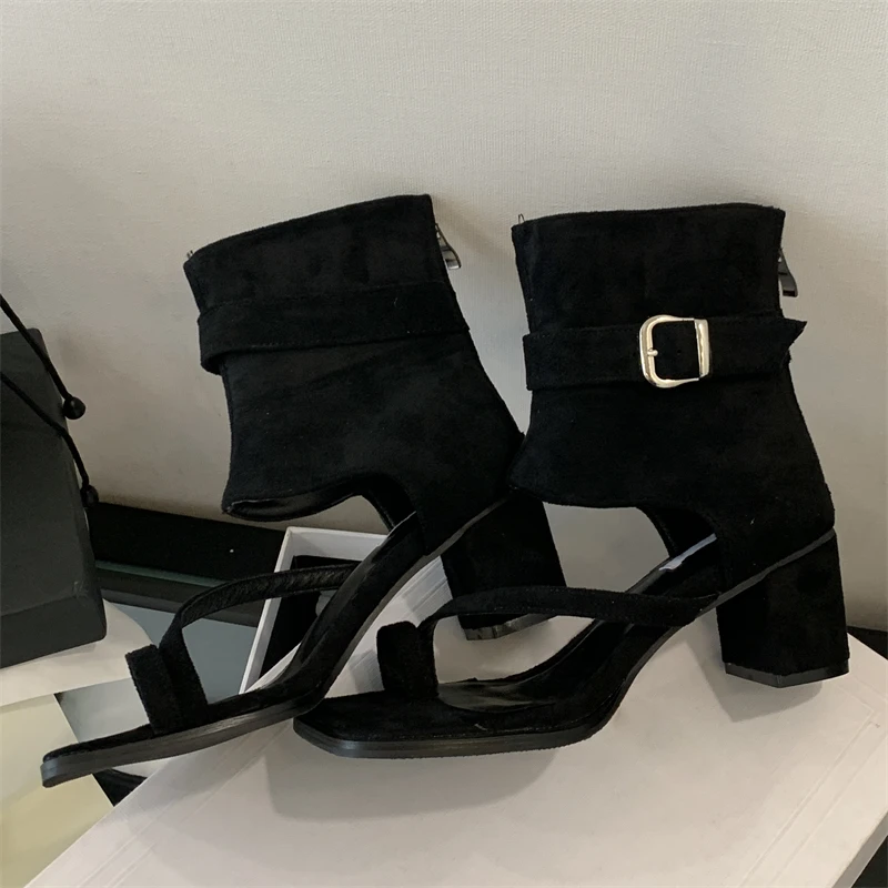 

Aneikeh/Модные женские ботильоны с застежкой на носок и квадратным носком, дизайнерские стильные туфли на каблуке с узким ремешком и пряжкой на молнии