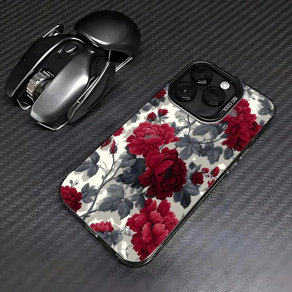 

Red floral pattern Phone Case case for iPhone17 16 15 14 13 12 11 Pro/ Max/Plus shock-proof rear cover anti-fingerprint