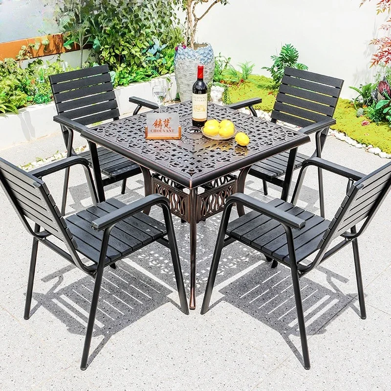 Plastic Table Square Garden Outdoor Aluminum Wood Cast Tables Chairs Courtyard Shopping Mall Milk