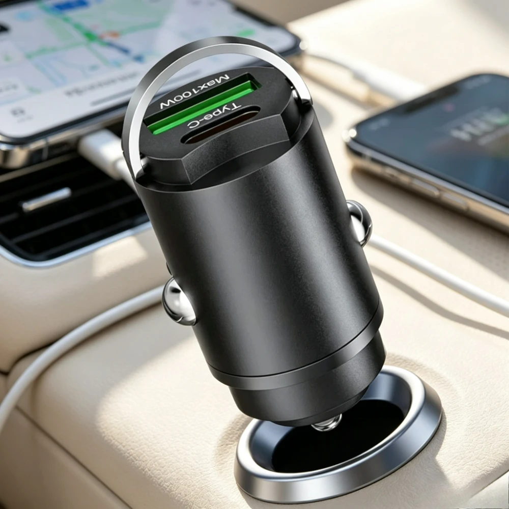 200W Mini Car Charger PD USB QC3.0 Fast Charging Cigarette Lighter Adapter Type C Car Phone Charger for Xiaomi 15 Samsung Huawei