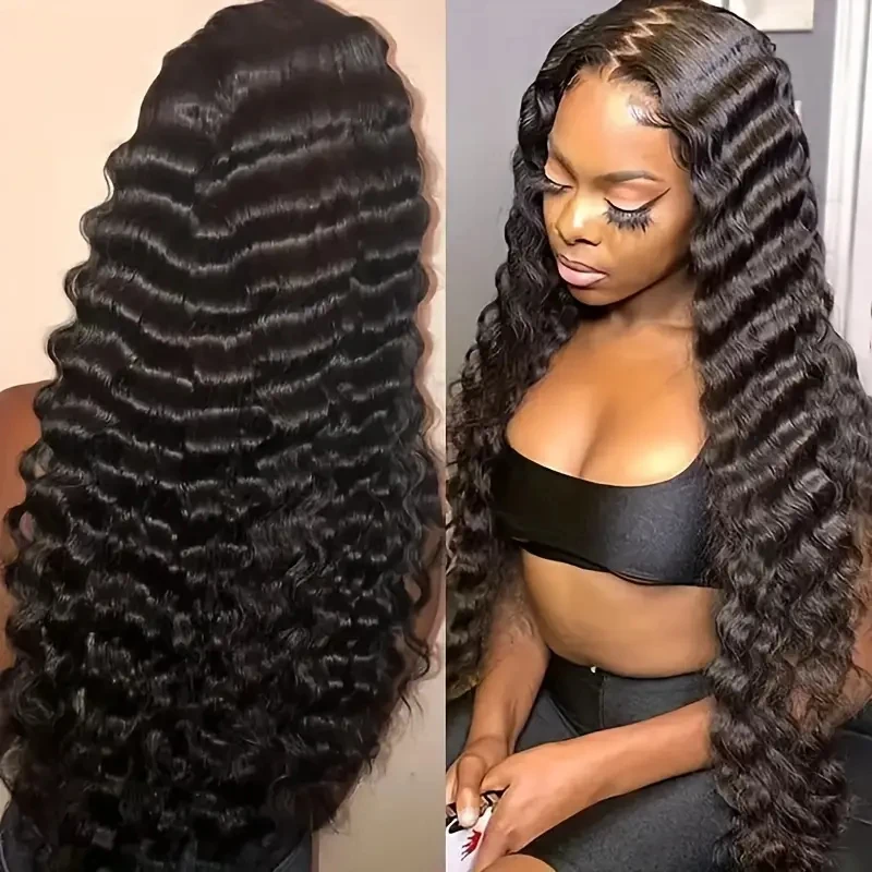 HAIRTIME-Loose Deep Wave Perucas, Glueless HD Lace Front Perucas, Pré Arrancado Cabelo Humano Encaracolado, Cor Natural, 4x4