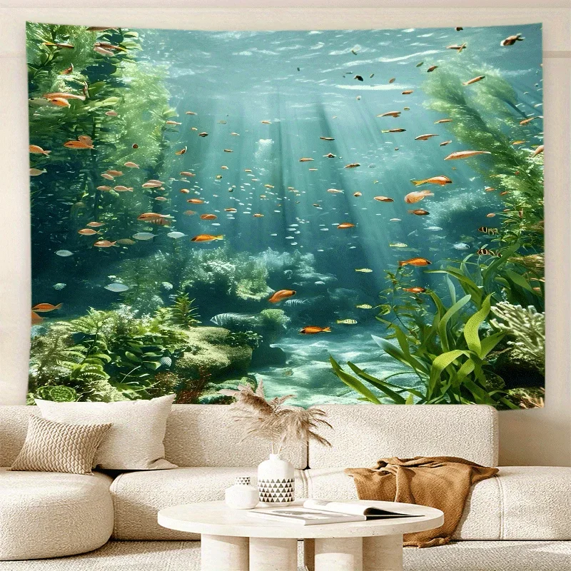 نسيج الشعاب المرجانية البحرية الاستوائية كبيرة الحجم - الأسماك النابضة بالحياة والنباتات المائية معلقة على الحائط لتزيين غرفة النوم وغرفة المعيشة