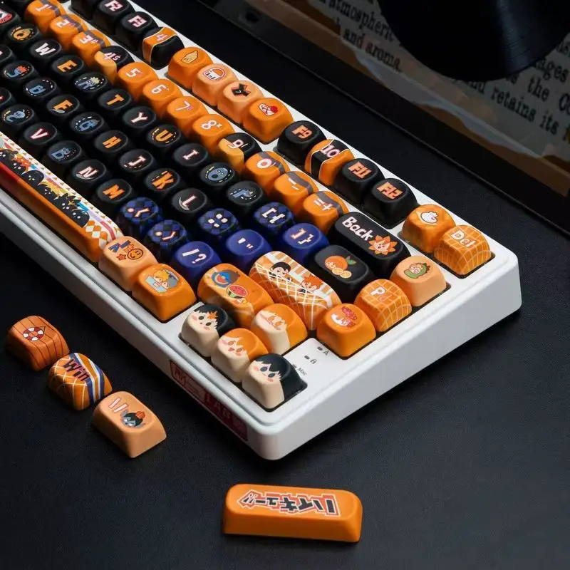 Volleyball Junior PBT Keycaps,128 Keys MOA Profile Custom Cartoon PBT Key Caps For MX Switches Mechanical Keyboards 60% 75% 100%