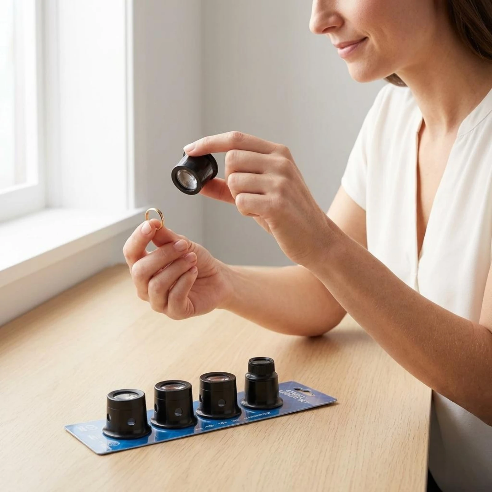 Ensemble de 4 loupes noires pour bijoutier, loupe 10x, corps cylindrique, loupe de poche compacte