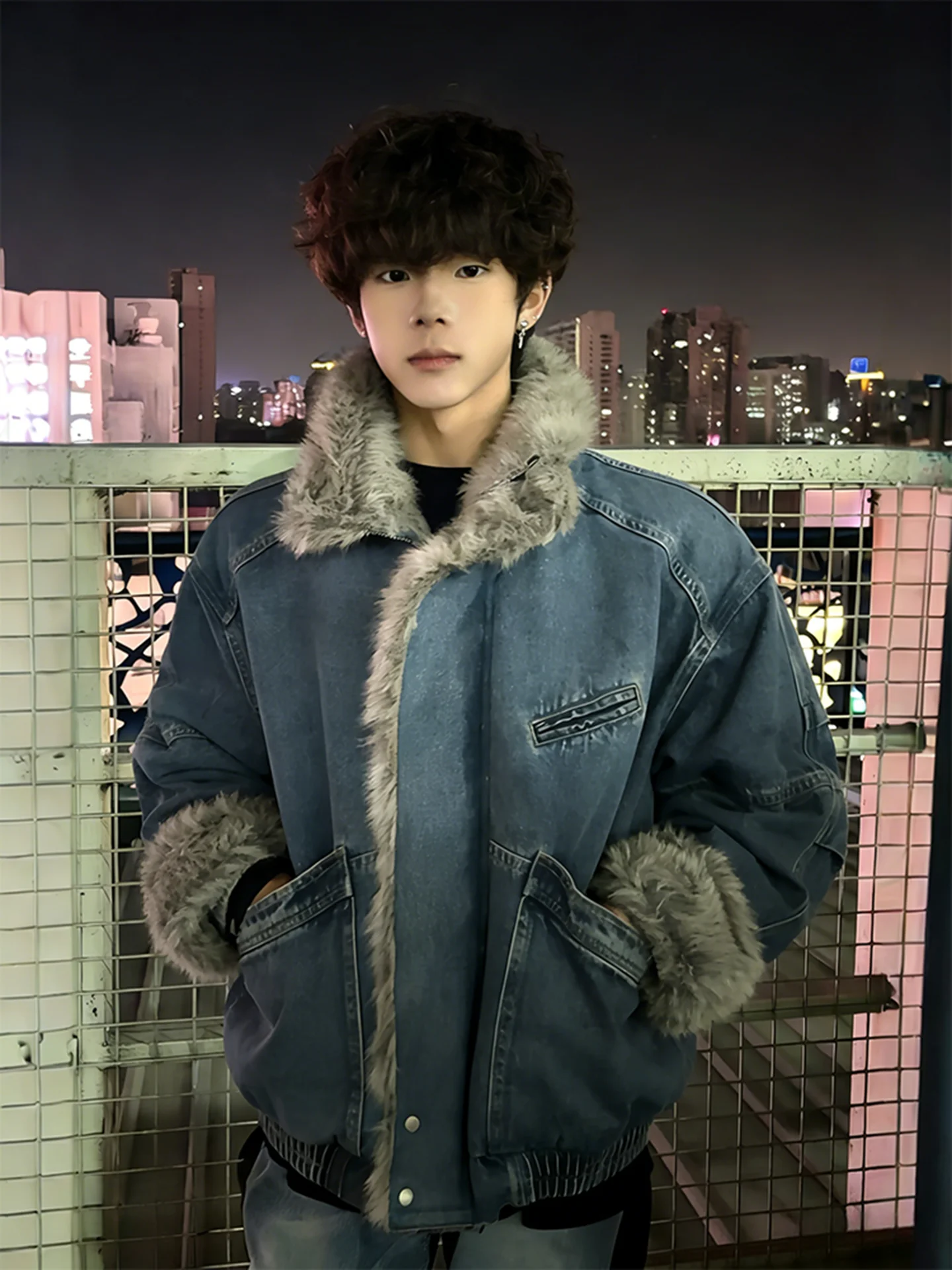 

Мужская зимняя куртка из хлопка и фланели с джинсовым узором «Орел», теплая, на молнии, повседневная