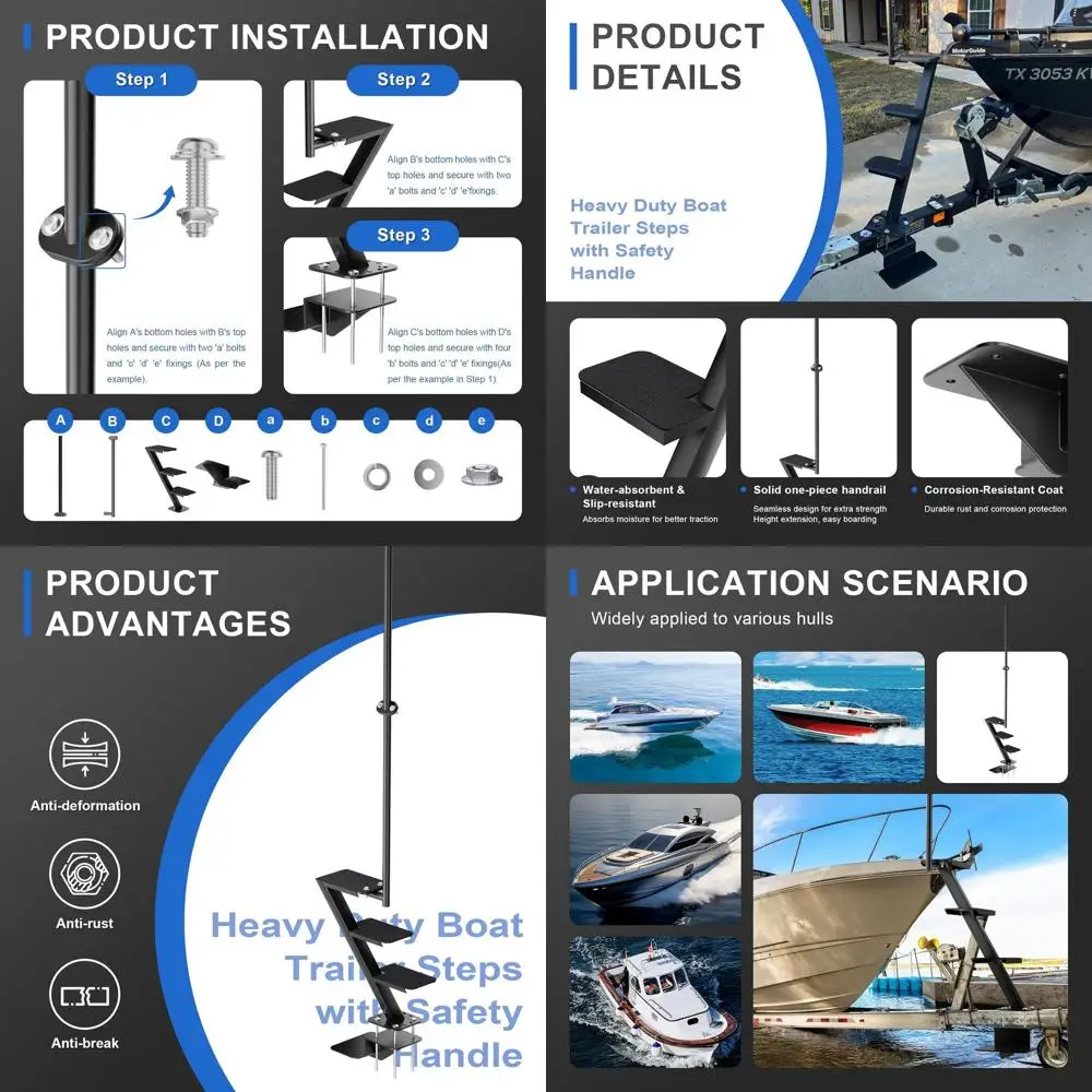 

Heavy-Duty 4-Step Boat Trailer Ladder with Non-Slip Tread and Safety Handle, 500 lbs Capacity