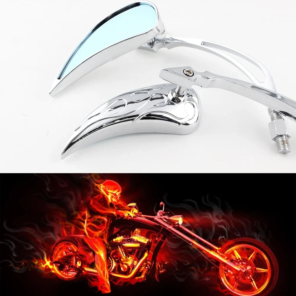 Motorcycle Custom Rearview Mirrors For Harley Dyna Softail Sportster Road Electra Flame Style Motorcycle Rearview Side Mirrors